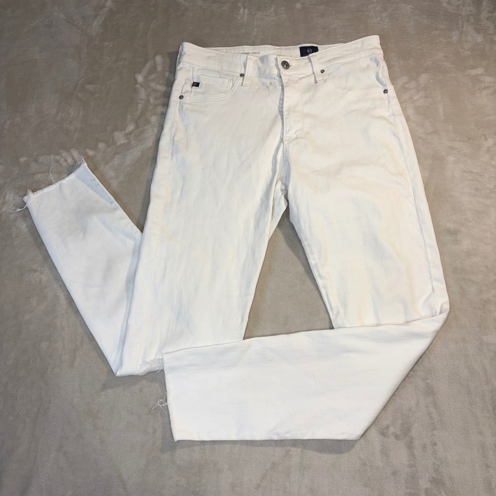 AG Adriano Goldschmied Farrah Skinny Ankle Jeans White High Rise 29R Raw Hem